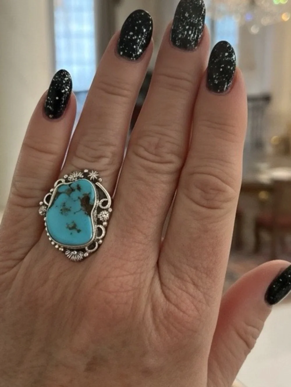 Genuine Kingman Turquoise Stone sterling‎ Silver statement Ring